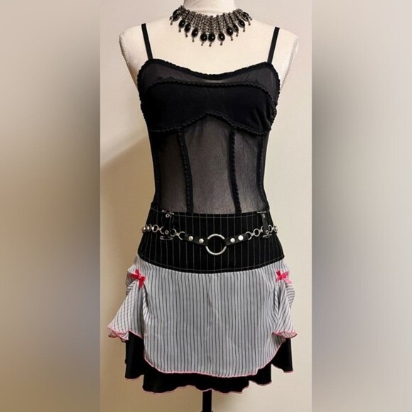 Vintage Y2K Serious Skirt Black with Sheer Top Layer and Pink Bow Details SZ L - Picture 1 of 11